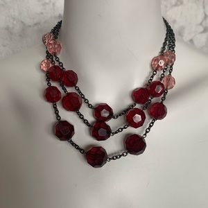 2/$20 Ruby Pink Tiered Multifacet Beaded Necklace